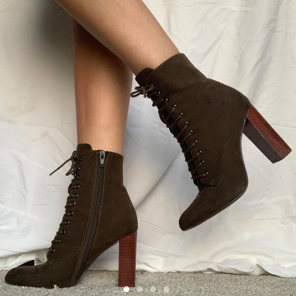 Y2K Green suede lace up chunky Steve Madden booties